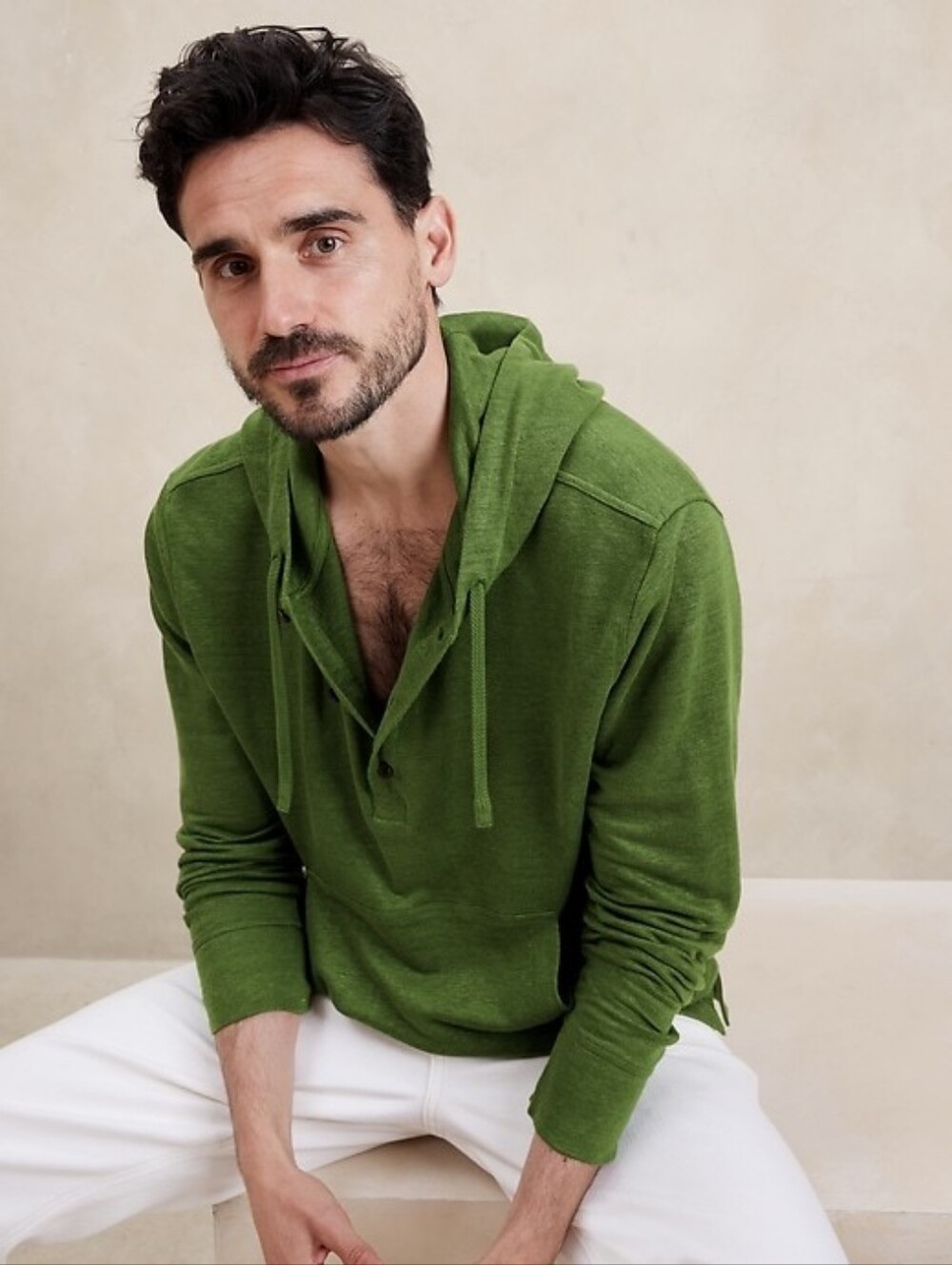 Banana Republic Linen Terry Hoodie in Shady Palm Green Unisex Size Medium Linen